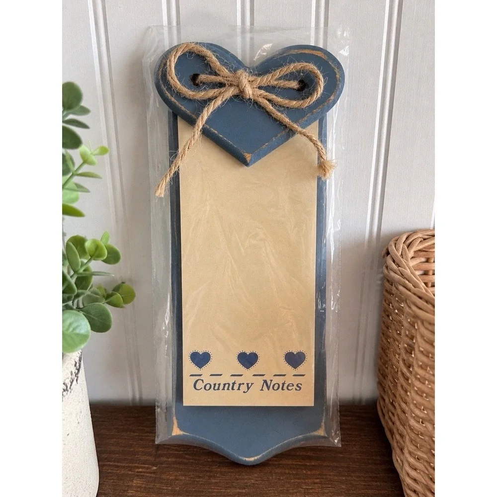 Vintage Country Notes Wall Memo Holder Wood Blue Heart Rustic Farmhouse Cottage